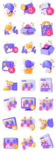 四组时尚3D立体互联网产品UI图标icon元素PNG格式素材